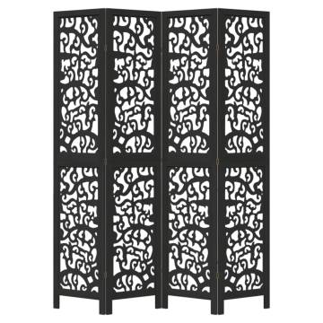 Elegant 4-Panel Black Solid Wood Room Divider | HipoMarket