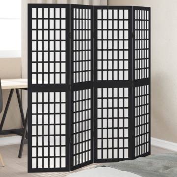 Elegant 4 Panel Black Solid Wood Room Divider - Hipomarket