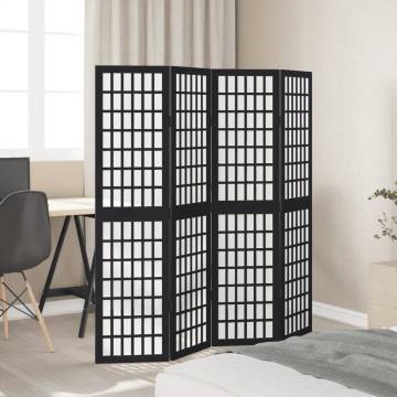 Elegant 4 Panel Black Solid Wood Room Divider - Hipomarket