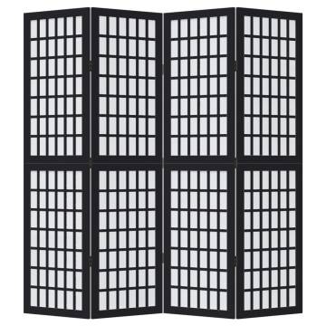 Elegant 4 Panel Black Solid Wood Room Divider - Hipomarket