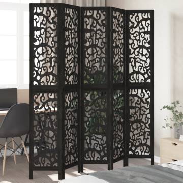 Elegant 5-Panel Black Solid Wood Room Divider | HipoMarket