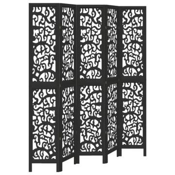 Elegant 5-Panel Black Solid Wood Room Divider | HipoMarket