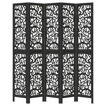 Elegant 5-Panel Black Solid Wood Room Divider | HipoMarket