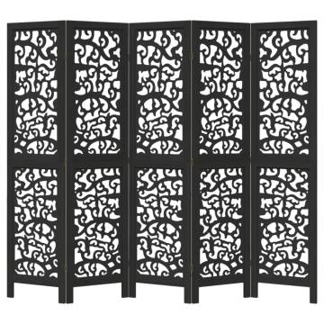 Elegant Black Solid Wood Room Divider - 5 Panels | HipoMarket