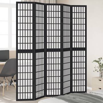 Elegant 5-Panel Black Solid Wood Room Divider | HipoMarket