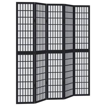 Elegant 5-Panel Black Solid Wood Room Divider | HipoMarket