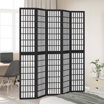 Elegant 5-Panel Black Solid Wood Room Divider | HipoMarket