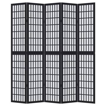 Elegant 5-Panel Black Solid Wood Room Divider | HipoMarket