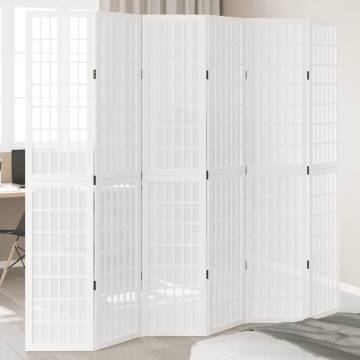 Elegant 6 Panel White Room Divider | Solid Wood Paulownia