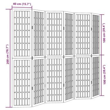 Elegant 6 Panel White Room Divider | Solid Wood Paulownia