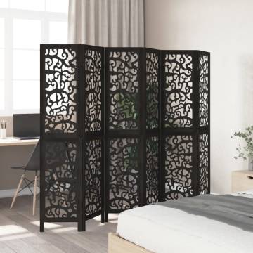 Elegant 6 Panel Black Wood Room Divider | HipoMarket UK