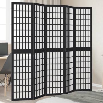 Stylish 5-Panel Black Solid Wood Room Divider | Hipomarket UK