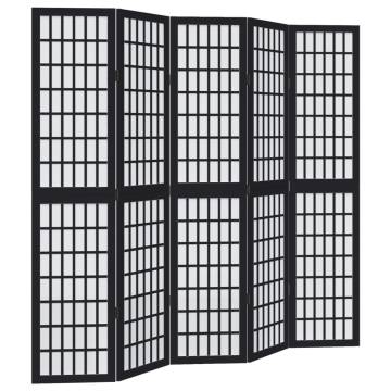 Stylish 5-Panel Black Solid Wood Room Divider | Hipomarket UK