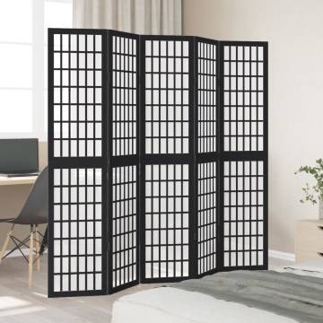 Stylish 5-Panel Black Solid Wood Room Divider | Hipomarket UK