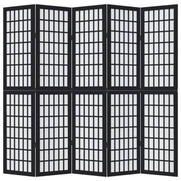 Stylish 5-Panel Black Solid Wood Room Divider | Hipomarket UK