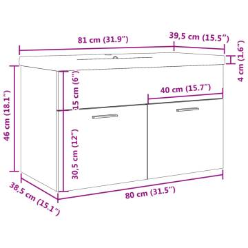 Bathroom Sink Cabinet with Built-in Basin - Concrete Grey