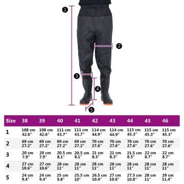 Durable Waist Waders with Boots - Black Size 39