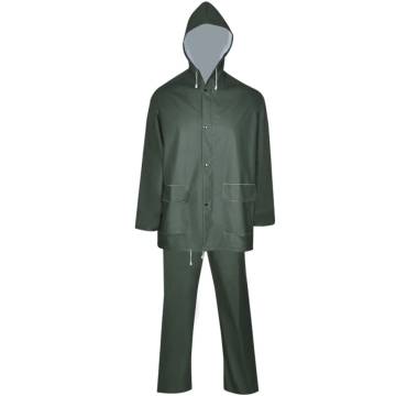 Heavy-Duty Waterproof Rain Suit with Hood - Green L