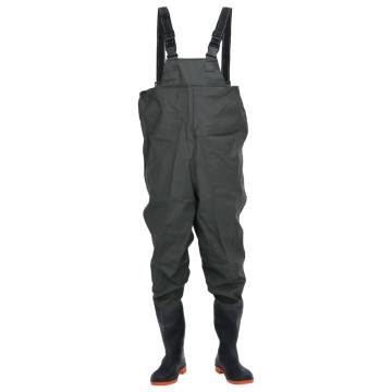 Durable Dark Green Chest Waders with Boots - Size 46