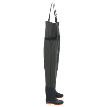 Durable Dark Green Chest Waders with Boots - Size 44