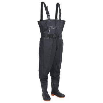 Durable Chest Waders with Boots & Belt - Size 42 - Black