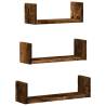 Wall Shelf 3 pcs Smoked Oak Engineered Wood - Modern Storage