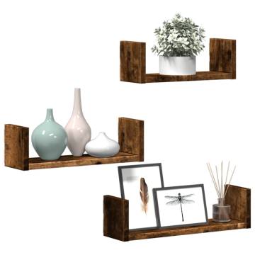 Wall Shelf 3 pcs Smoked Oak Engineered Wood - Modern Storage