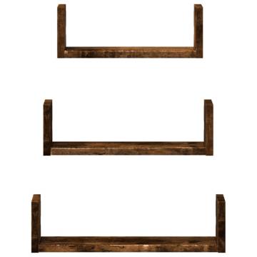 Wall Shelf 3 pcs Smoked Oak Engineered Wood - Modern Storage