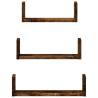 Wall Shelf 3 pcs Smoked Oak Engineered Wood - Modern Storage