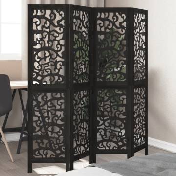 Elegant 4 Panel Black Room Divider | Solid Wood Paulownia