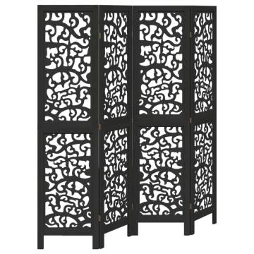 Elegant 4 Panel Black Room Divider | Solid Wood Paulownia