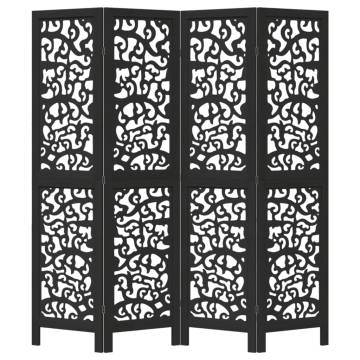 Elegant 4 Panel Black Room Divider | Solid Wood Paulownia