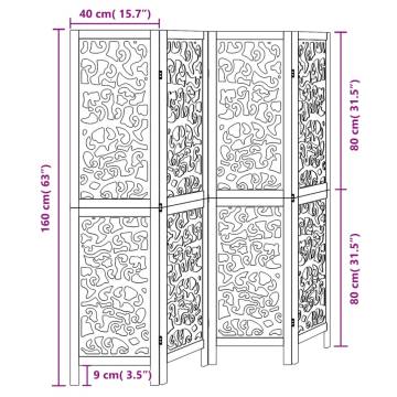 Elegant 4 Panel Black Room Divider | Solid Wood Paulownia