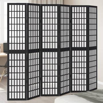 Elegant 6 Panels Black Solid Wood Room Divider | Hipomarket