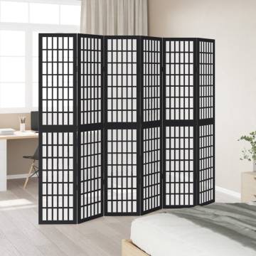 Elegant 6 Panels Black Solid Wood Room Divider | Hipomarket