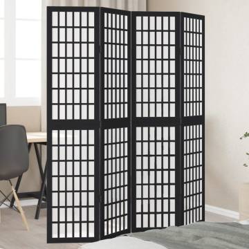 Elegant 4-Panel Black Solid Wood Paulownia Room Divider