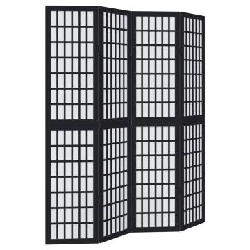 Elegant 4-Panel Black Solid Wood Paulownia Room Divider