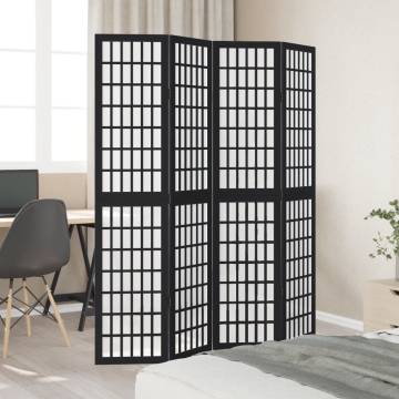 Elegant 4-Panel Black Solid Wood Paulownia Room Divider