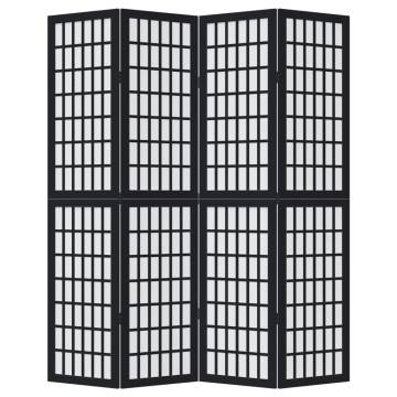 Elegant 4-Panel Black Solid Wood Paulownia Room Divider