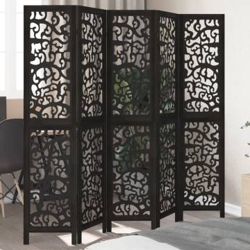 Elegant 5-Panel Black Solid Wood Room Divider | HipoMarket