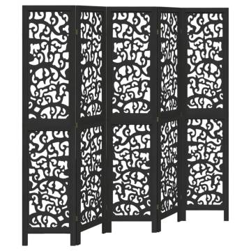 Elegant 5-Panel Black Solid Wood Room Divider | HipoMarket