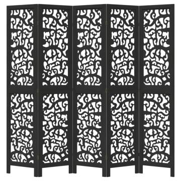 Elegant 5-Panel Black Solid Wood Room Divider | HipoMarket