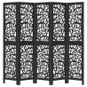 Elegant 5-Panel Black Solid Wood Room Divider | HipoMarket