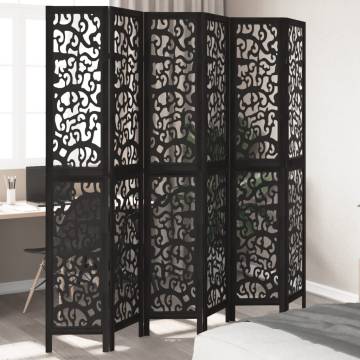 Elegant 6-Panel Black Solid Wood Room Divider | HipoMarket