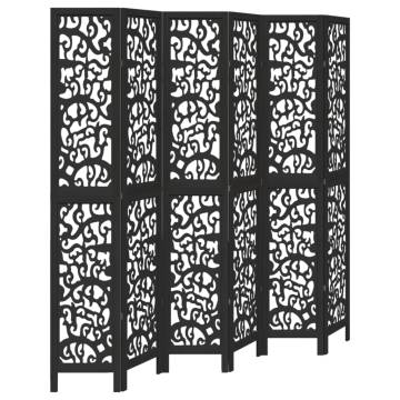 Elegant 6-Panel Black Solid Wood Room Divider | HipoMarket