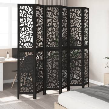 Elegant 6-Panel Black Solid Wood Room Divider | HipoMarket