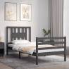 Grey Bed Frame with Headboard 90x200 cm - Solid Wood