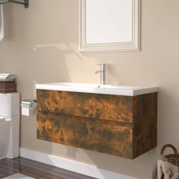 Sink Cabinet with Built-in Basin - Smoked Oak | HipoMarket