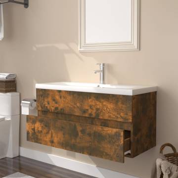 Sink Cabinet with Built-in Basin - Smoked Oak | HipoMarket