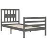 Grey Bed Frame with Headboard 90x200 cm - Solid Wood